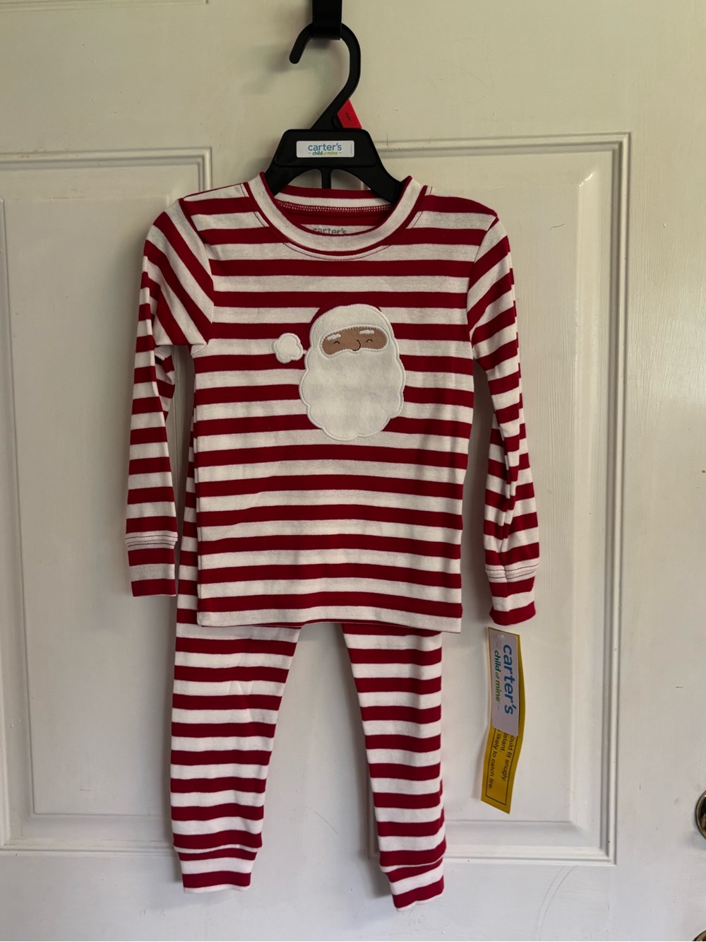 NWT 2T Unisex Carter's Child of Mine red/white stripe 2-piece Santa pajama set.